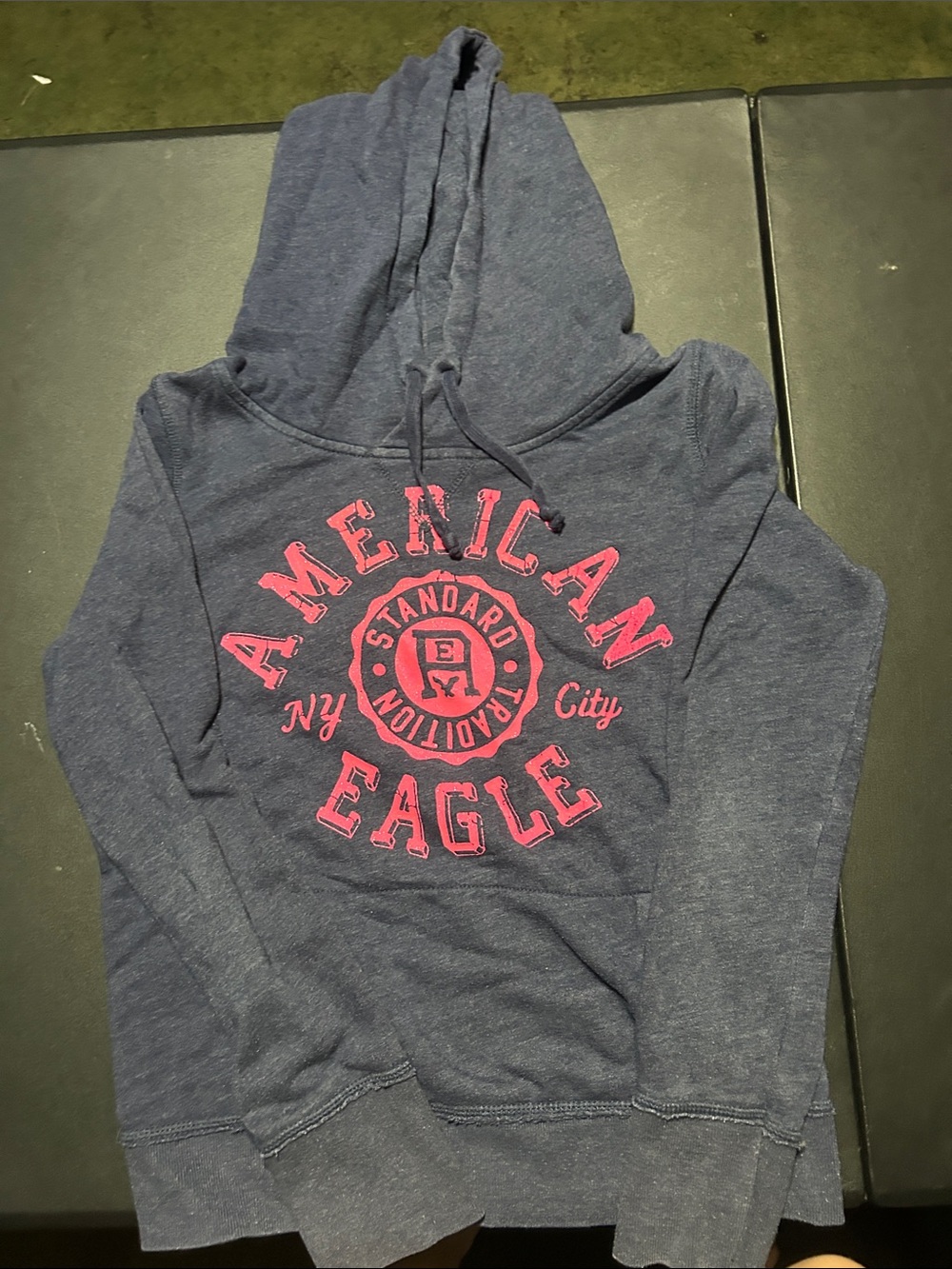 American Eagle Outfitters Navy Blue Hoodie with Pink Logo